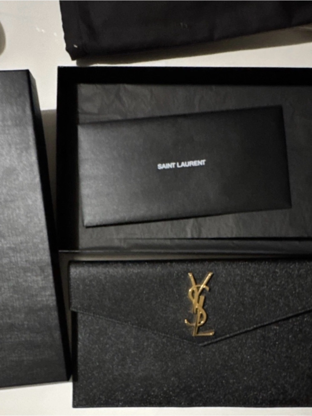 Saint Laurent Black Leather Card Holder with Gold YSL Logo
